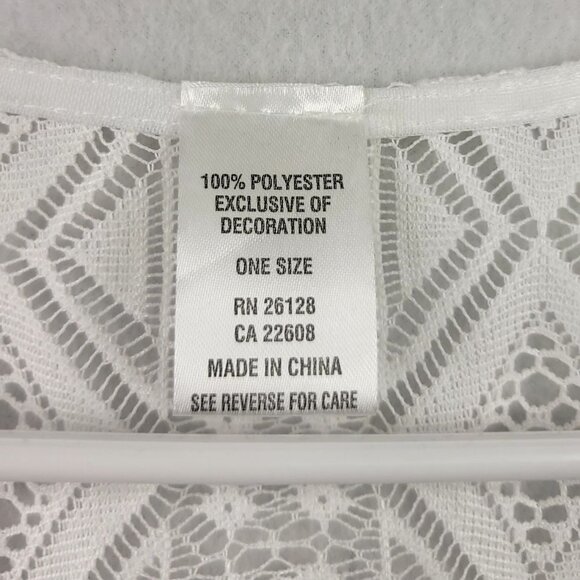 White Lace Cover-Up With Tassel Hem & Diamond Pattern Cinched Tie Waist - Picture 3 of 6